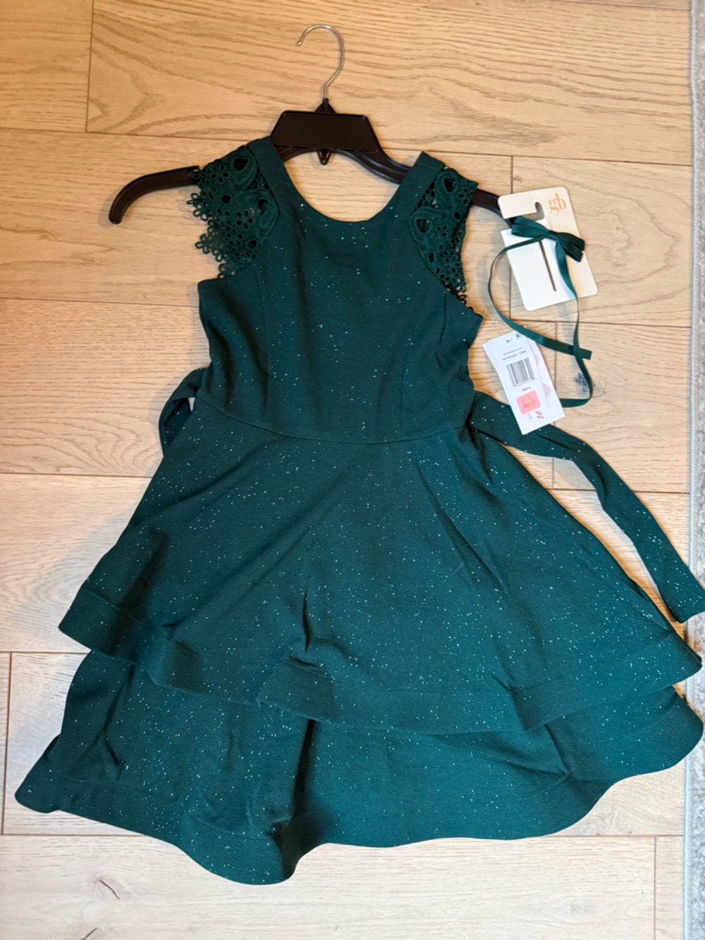 Girls' Emerald Green Sparkle Layered Party Dress